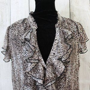 PURE ENERGY Semi-Sheer, Cheetah Print, Flutter Sleeve, Ruffle